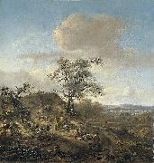 Jan Wijnants Landscape with a hunter and other figures. oil
